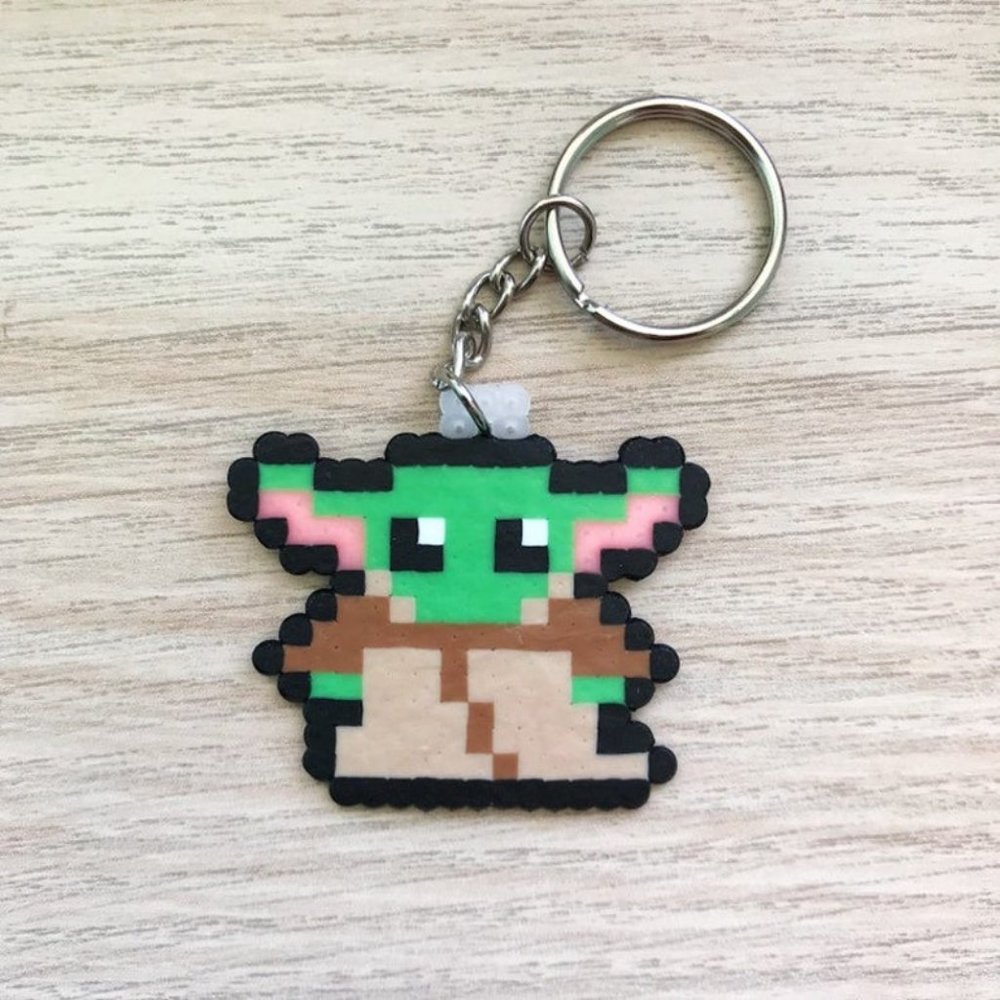 Baby yoda perler bead keychain